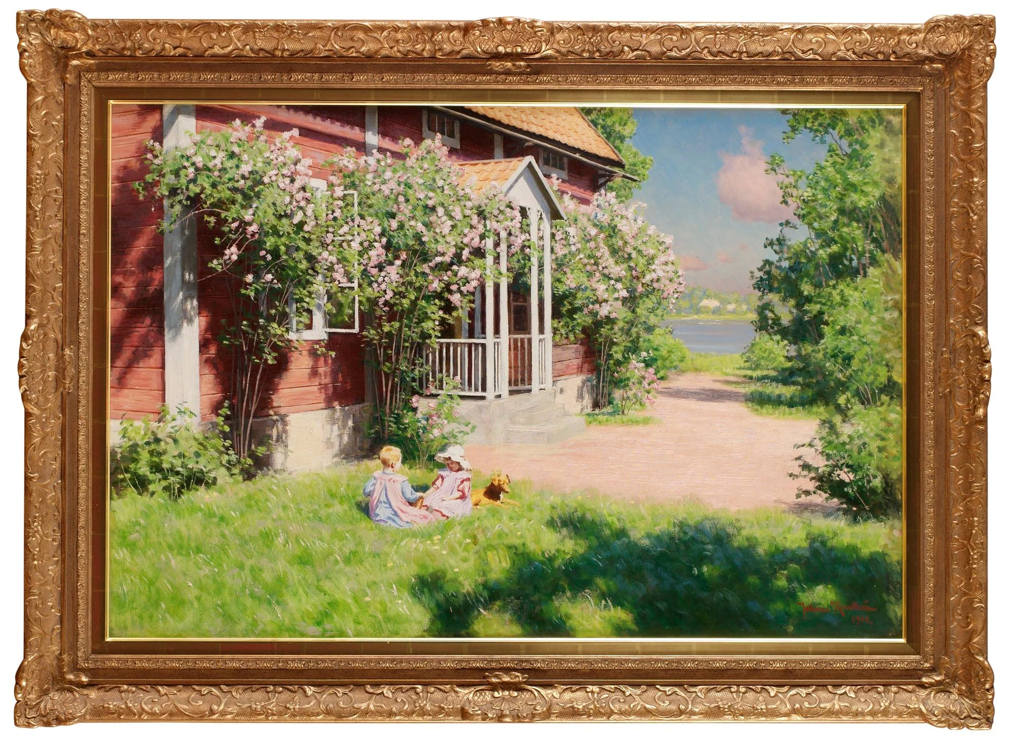 Johan Krouthén, Barn på solig trädgårdstäppa. — Bukowskis