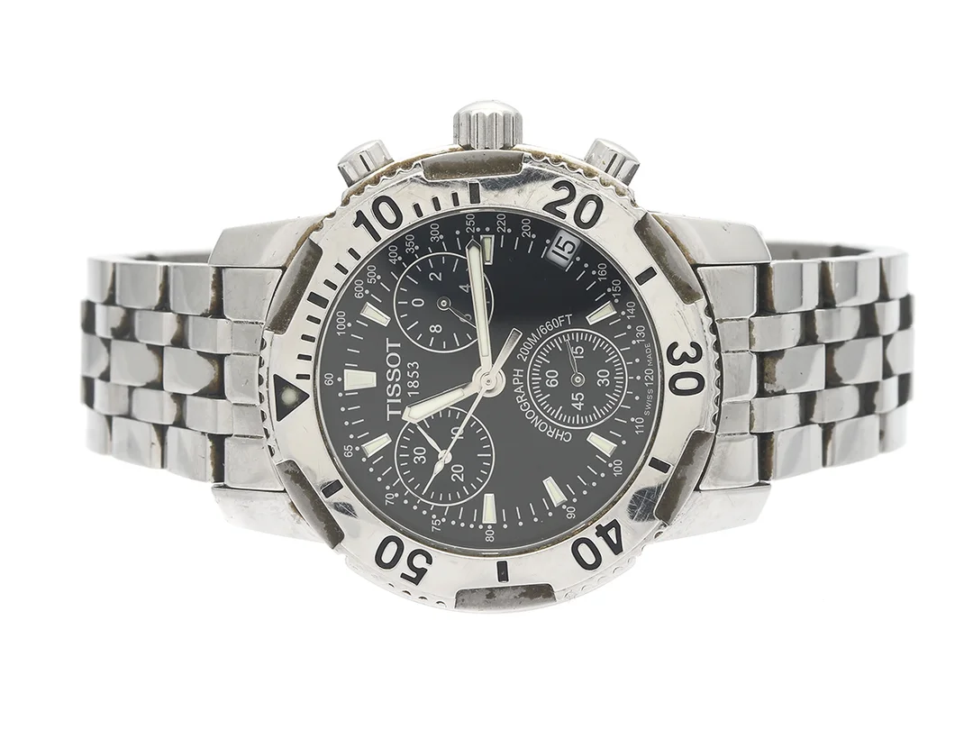 TISSOT, PRS 200 (200M/660FT), Boett nr. T362/462K / RKM-JA-14469, kronograf (defekt), herrur, 40 mm, stål, quartz, safirglas, datum, skadad urtavla, originallänk, viklås, Ref nr. TKL-I/T462.110, ca 2009, box, ytterkartong. — Klockor/Tissot — Kaplans