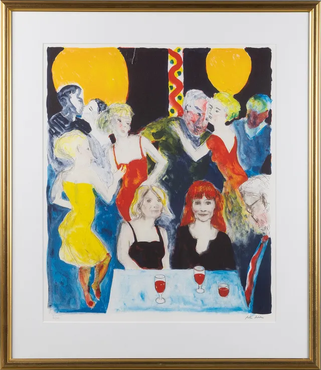 PETER DAHL. "Danspaus", färglitografi.