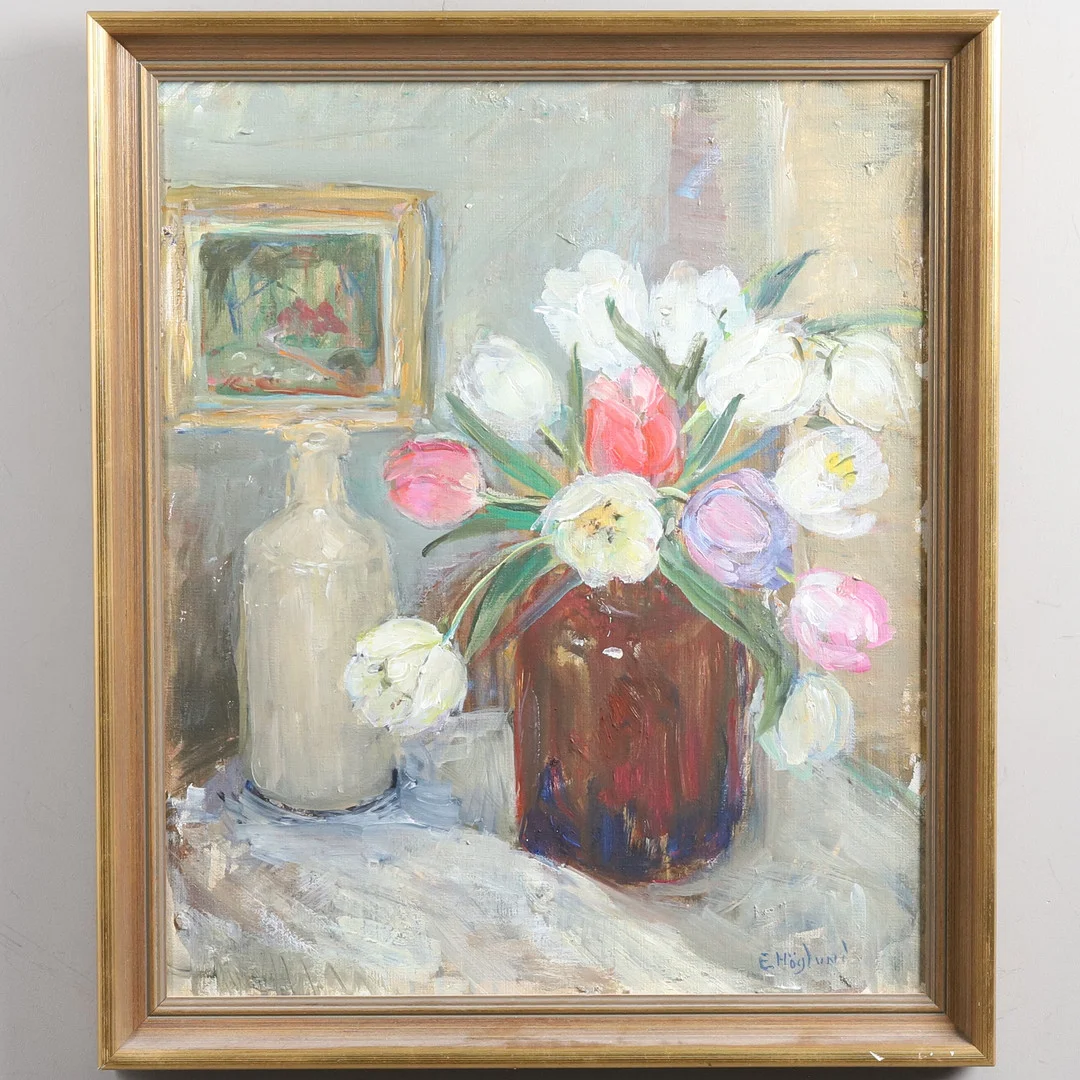 ELIN HÖGLUND. OLJA PÅ DUK, "Stilleben", signerad. — Paintings — Örebro Stadsauktioner
