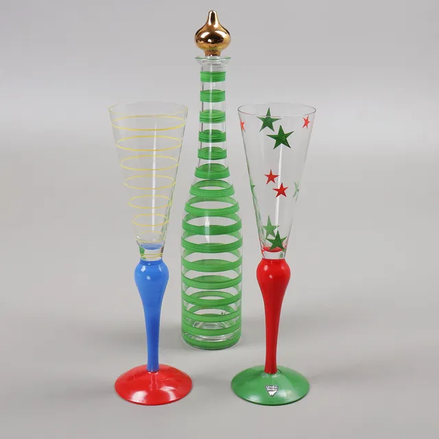 ANNE NILSSON. Karaff och champagneglas, "Clown", Orrefors.