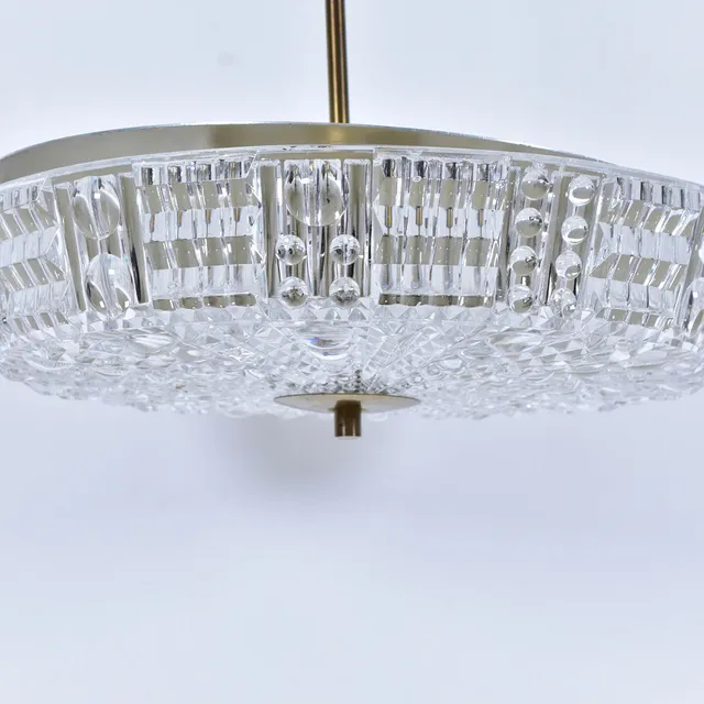 CARL FAGERLUND. Taklampa, mässing/glas, Orrefors.