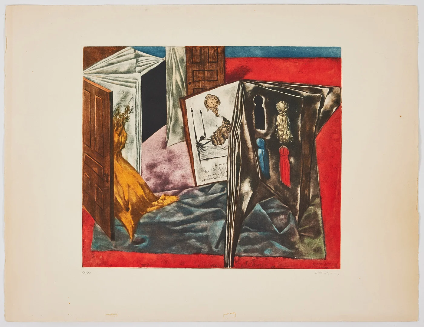 DOROTHEA TANNING. EFTER. Lettre d'Amour, färgakvatint, 36 x 41,7 cm. — Engravings & Prints — Stockholms Auktionsverk Fine Art