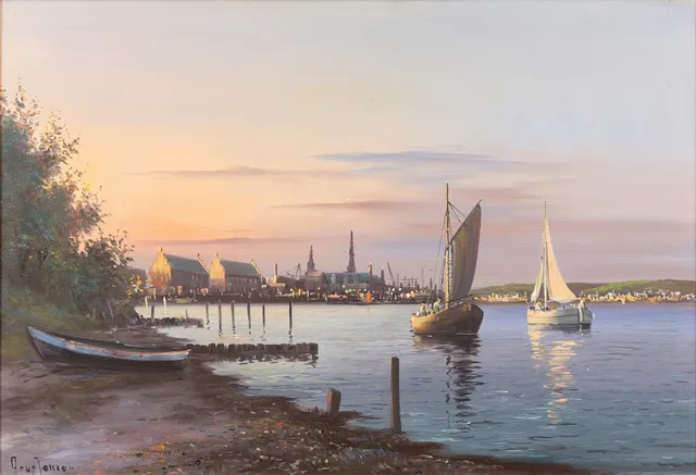 ARUP JENSEN (DANMARK 1906-1956). Motiv från Helsingör, olja på duk, signerad.