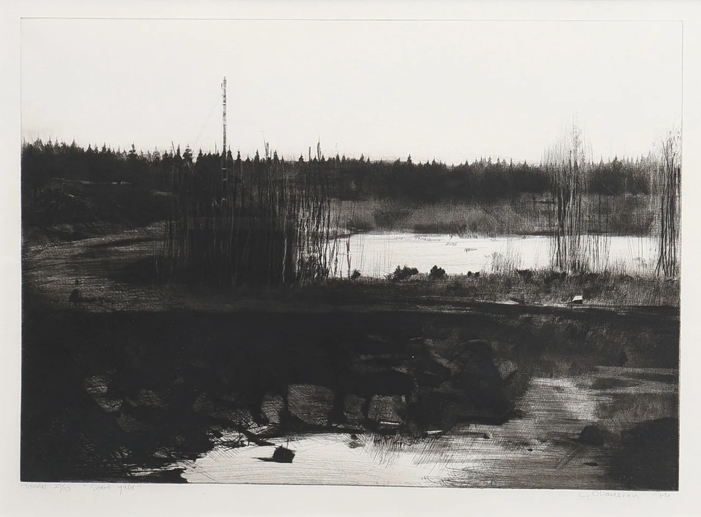 LEIF OLAUSSON. TORRNÅLSGRAVYR, "SVART GULD", SIGNERAD 1984 OCH NUMRERAD 22/50. — Engravings & Prints — Crafoord Auktioner Lund