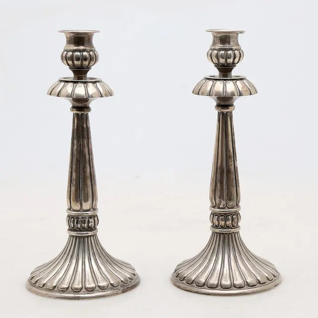 Two silver candelabra, 20th Century.
