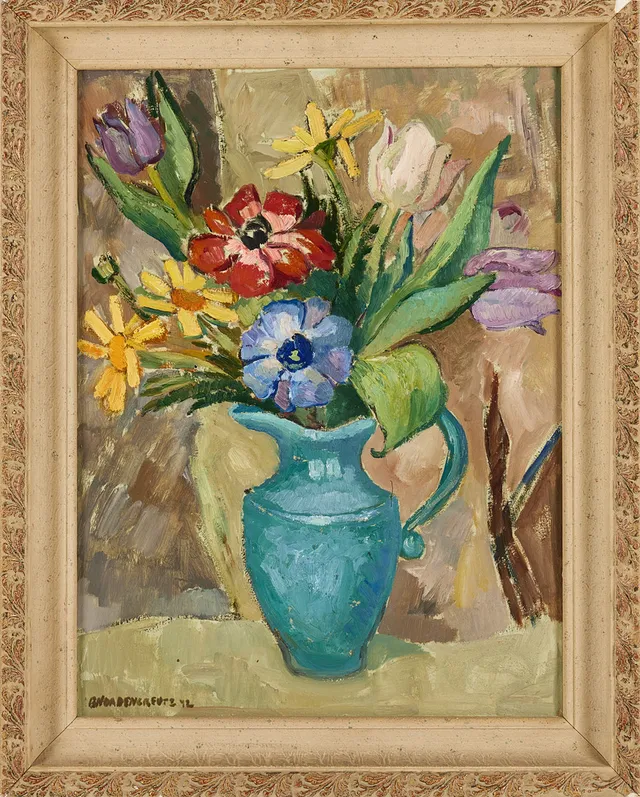 BRITA NORDENCREUTZ. Blomsterstilleben, olja på pannå, signerad.
