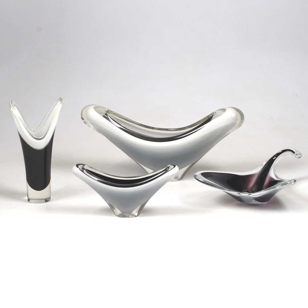 PAUL KEDELV. "Coquille", 4 st, glas, Flygsfors. — Art glass — Stadsauktion Sundsvall