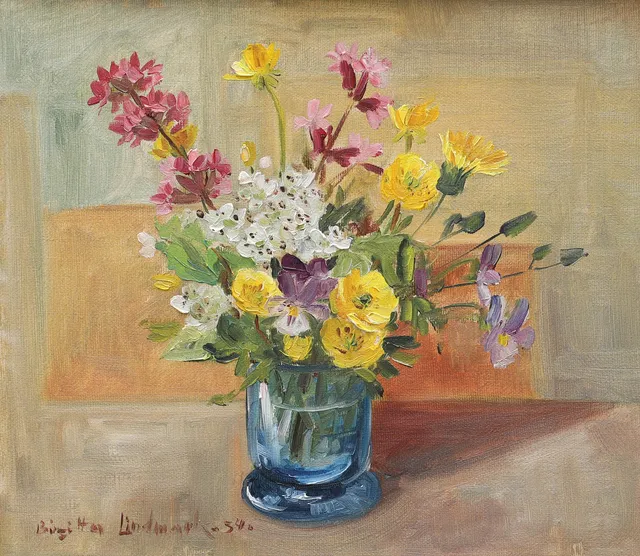 OIDENTIFIERAD KONSTNÄR. olja på duk, stilleben, signerad Birgitta Lindmark, daterad -1954.