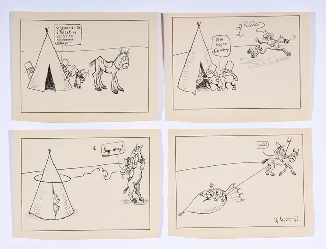 Robert Storm Petersen. Series of four drawings, illustration templates for 'The World and We' (4