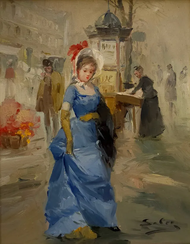 JOAN SOLER JOVÉ. JEUNE FILLE. ÓLEO SOBRE LIENZO.