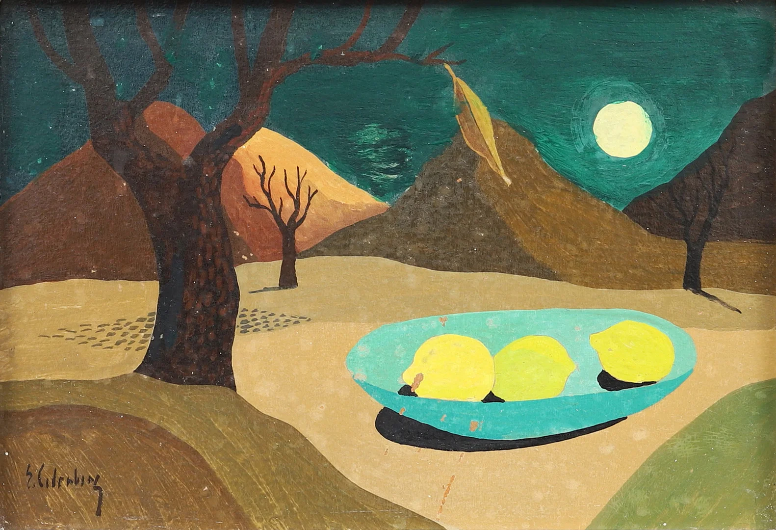 ERIC CEDERBERG. Stilleben i landskap, olja på pannå, signerad. — Paintings — Garpenhus Auktioner