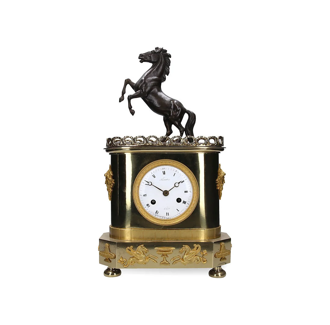 French Empire-style table clock in gilt and bluing bronze, late 19th Century. — Mantel clocks — Balclis