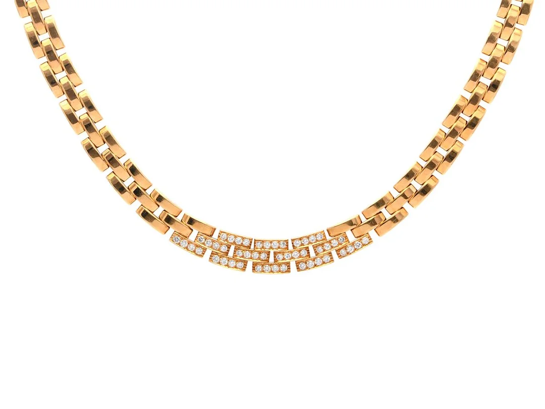 CARTIER, collier, 18K guld, Maillon Panthére Necklace, briljantslipade diamanter 1,20 ctv, ca TW/VVS-VS, längd 42 cm, vikt 71,7 g, certifikat, ref nr 661246, etui. — Smycken/Collier — Kaplans