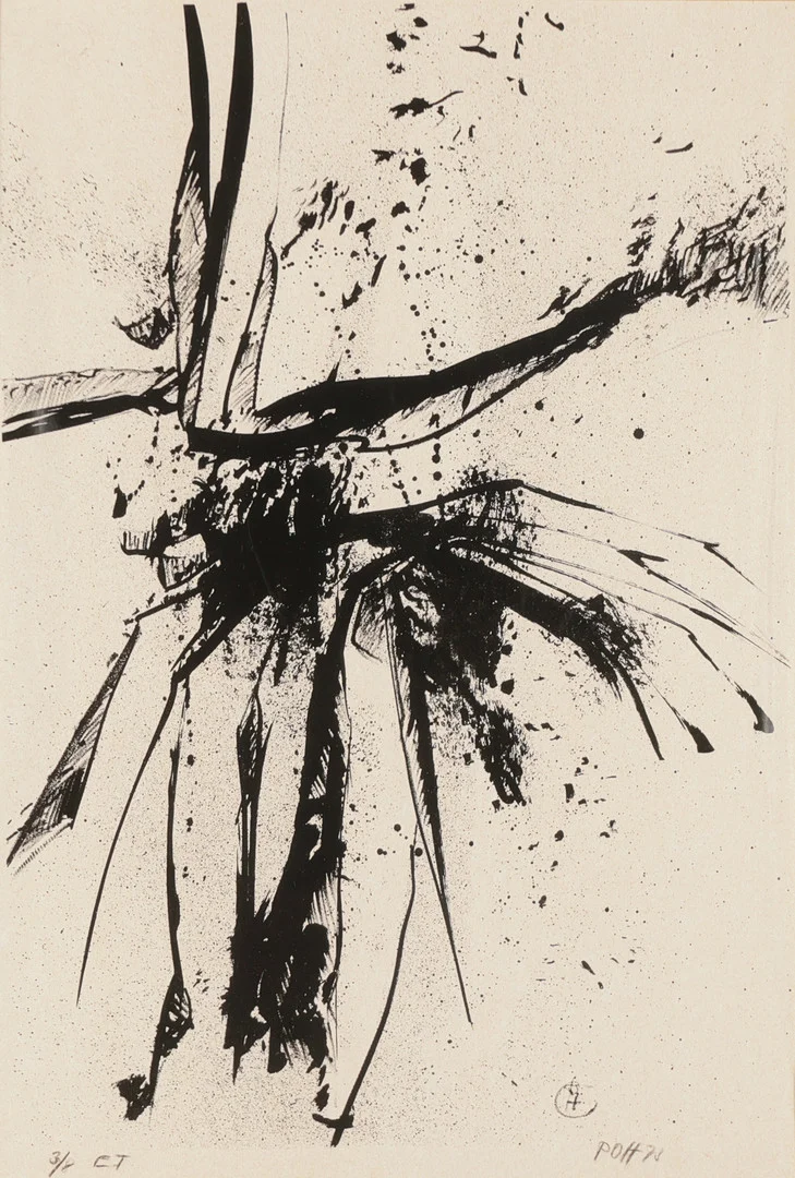 POUL OSKAR HANSEN (1927-2020). Sort hvidt litografi, signeret og dateret 1973. — Paintings — Palsgaard Kunstauktioner