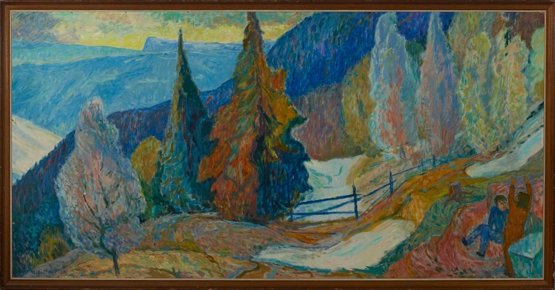 Midelfart, Willi — Lekende barn i fjellandskap, 1966 — Kunst/Maleri — Blomqvist