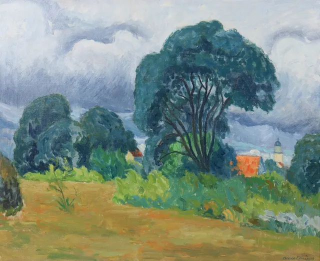 ALBERT KRÜGER. olja på duk, "Ovädersbyar" motiv från Öland.