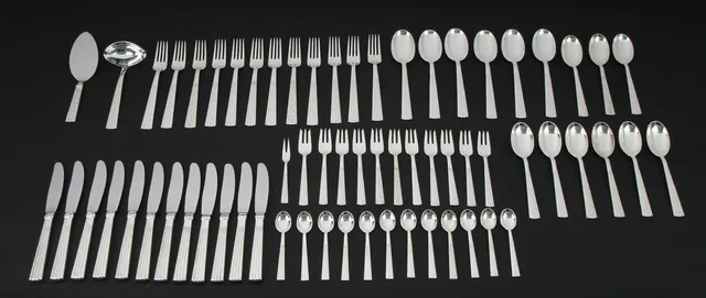 Jens Harald Quistgaard. Champagne cutlery in silver, 65 pieces. (65)