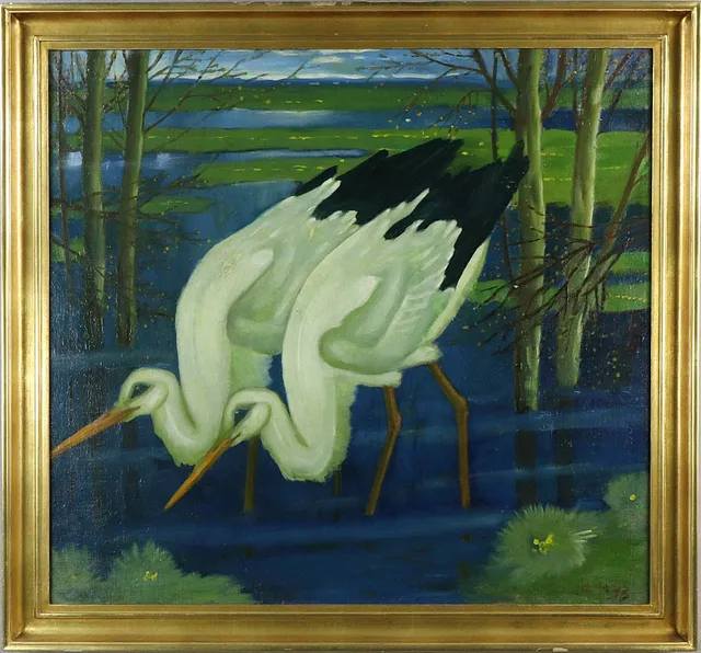 ERNST NORLIND. Olja på duk, "Storkar", monogramsignerad E.N -33.