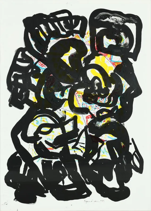 Modification. Signed by Mogens Andersen 1983. Lithograph in colours. Visible size 83×60 cm.