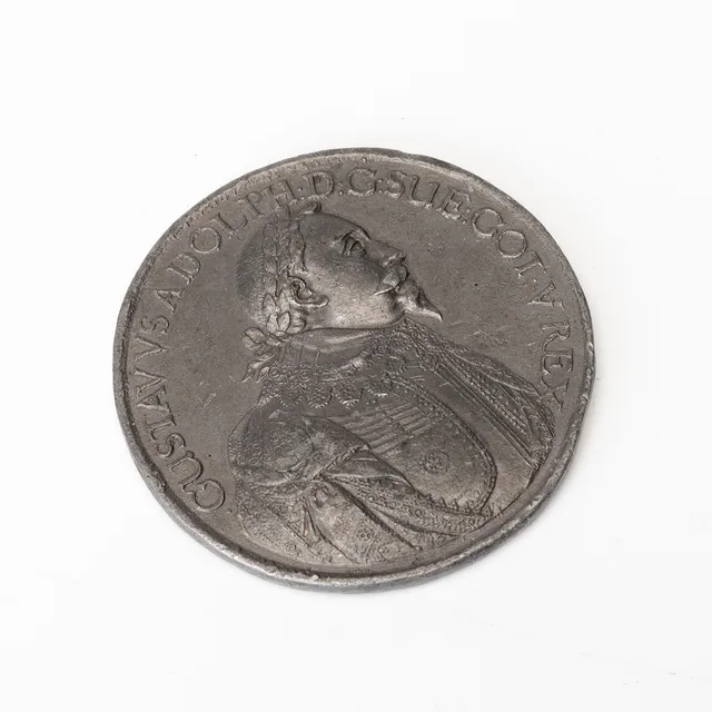 MEDALJ, Gustav II Adolf, Kungens valspråk, Nürnberg, 1632 senare avgjutning i bly.