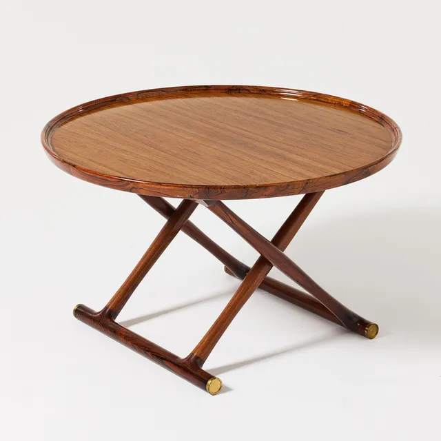 MOGENS LASSEN. "Egyptiska bordet", soffbord, Rud. Rasmussens Snedkerier eller A.J. Iversen, Danmark, 1940-tal, palisander och mässing.