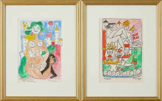KAR DE MUMMA (1904-1997). "Picasso", ur serien Picasso, blandteknik, akvarell och krita, signerad.