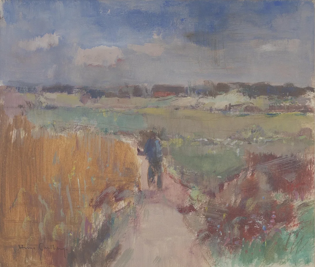 HUGO CARLBERG. "Vägen genom markerna, Vrigstad", gouache, signerad. — Paintings — Garpenhus Auktioner