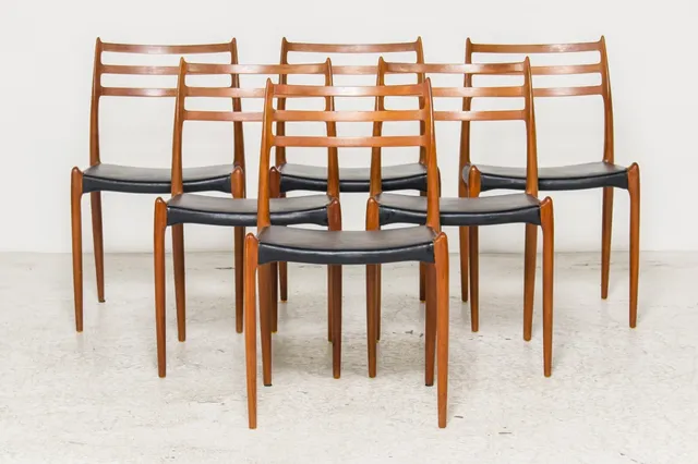 Niels O. Møller. Six dining chairs, Model 78, solid teak frame (6)