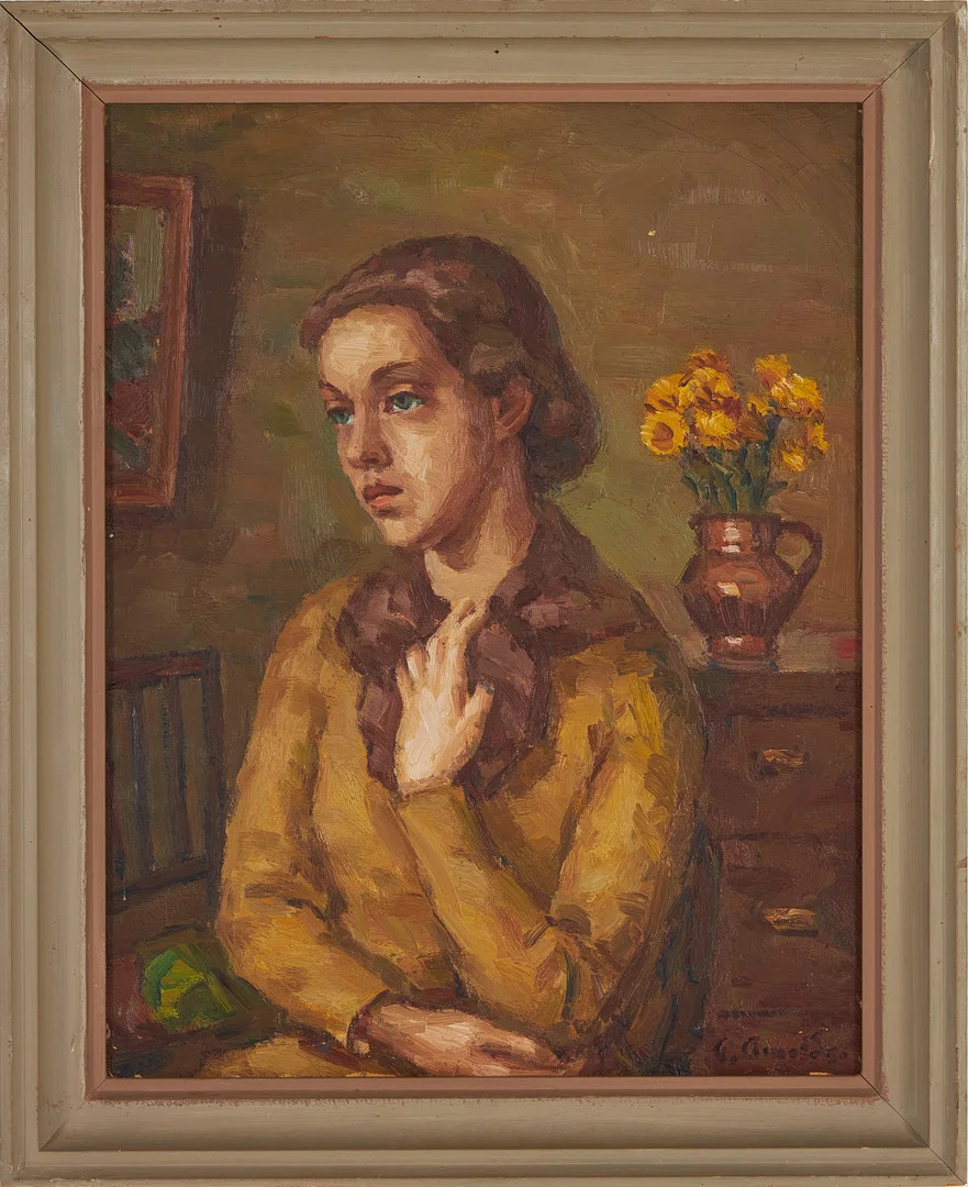 GUSTAF ARNOLDS. Porträtt av ung kvinna, olja på duk, signerad. — Paintings — Stockholms Auktionsverk Magasin 5
