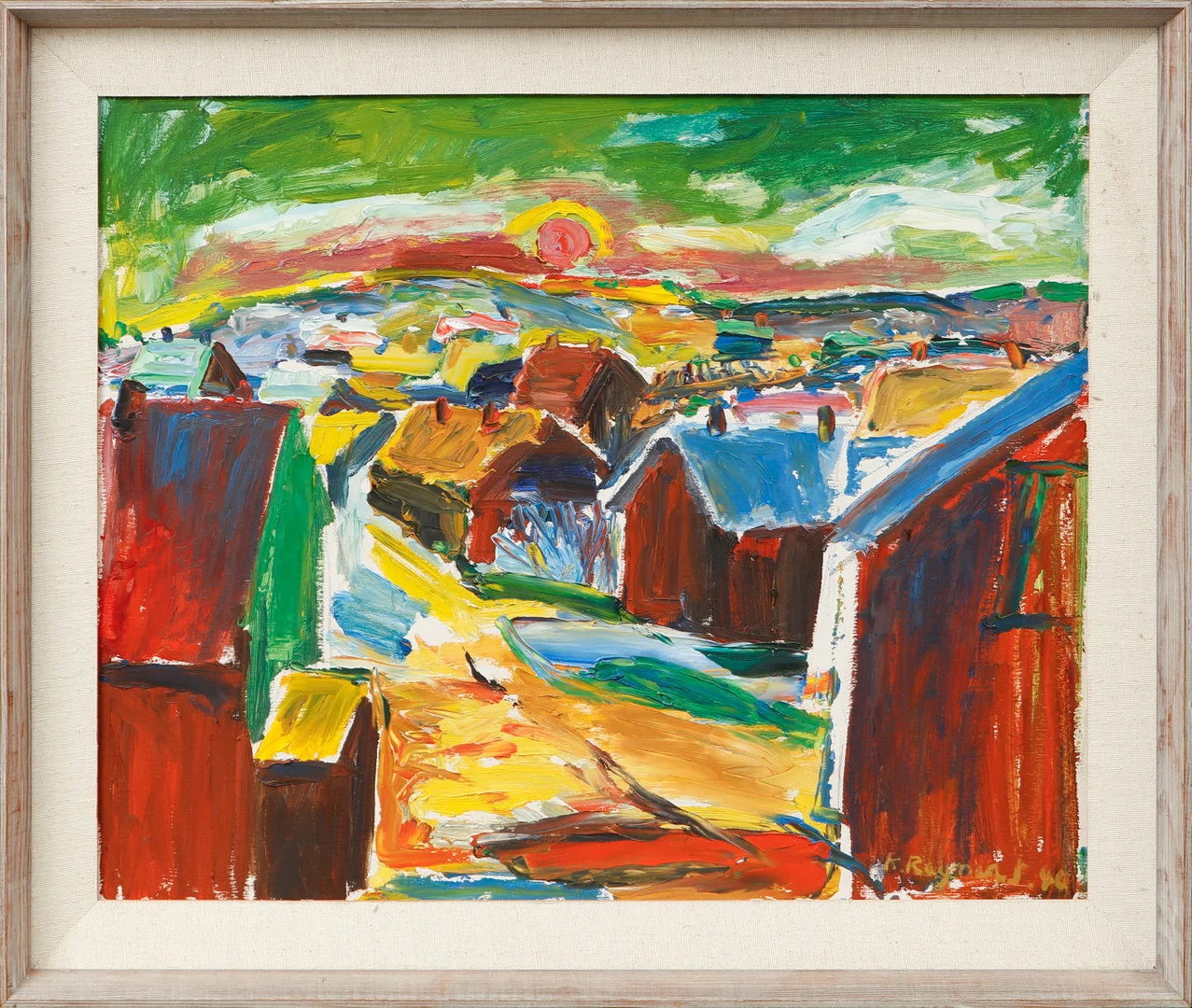 KARL RAGNAR JOHANNESSON. Landskap med hus, olja på pannå, signerad. — Paintings — Göteborgs Auktionsverk