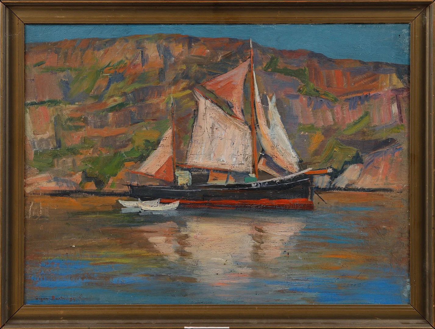 SIGNE BARTH. Kustbild med segelfartyg, olja på duk, signerad och daterad. — Paintings — Göteborgs Auktionsverk