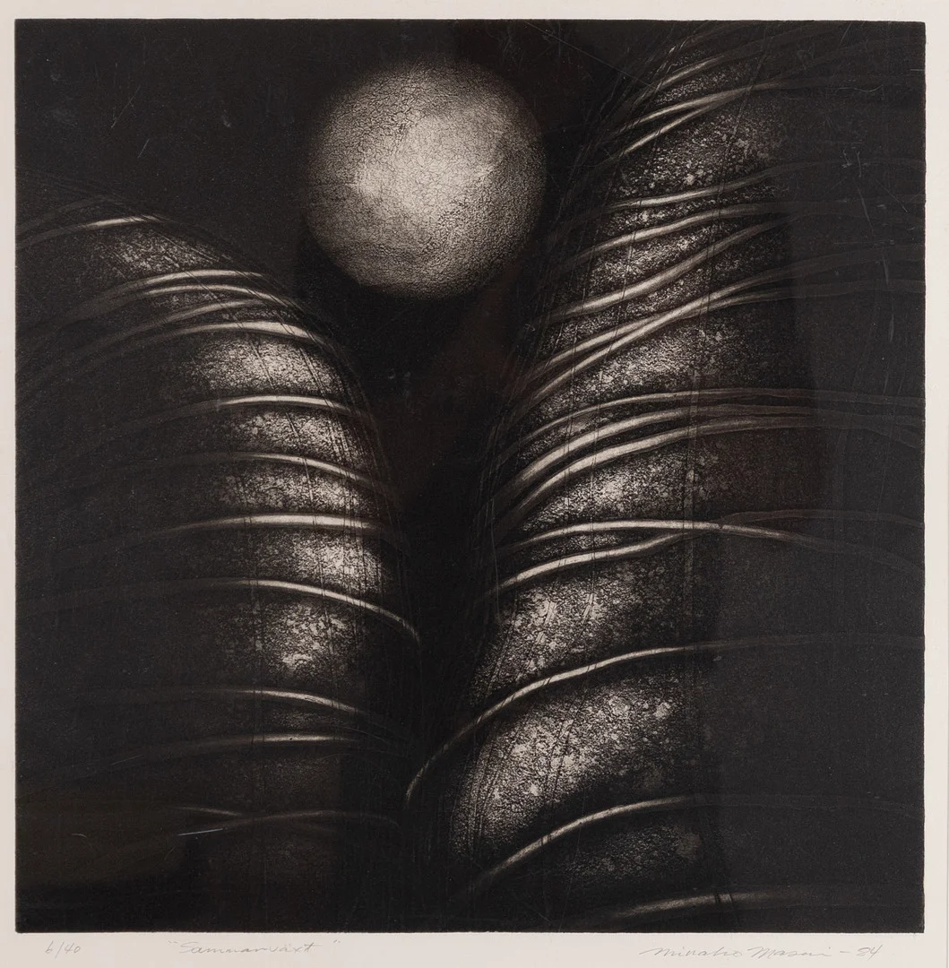 MINAKO MASUI. Litografi, numrerad 6/40, "Sommarväxt", signerad. — Engravings & Prints — Karljohan Auktioner