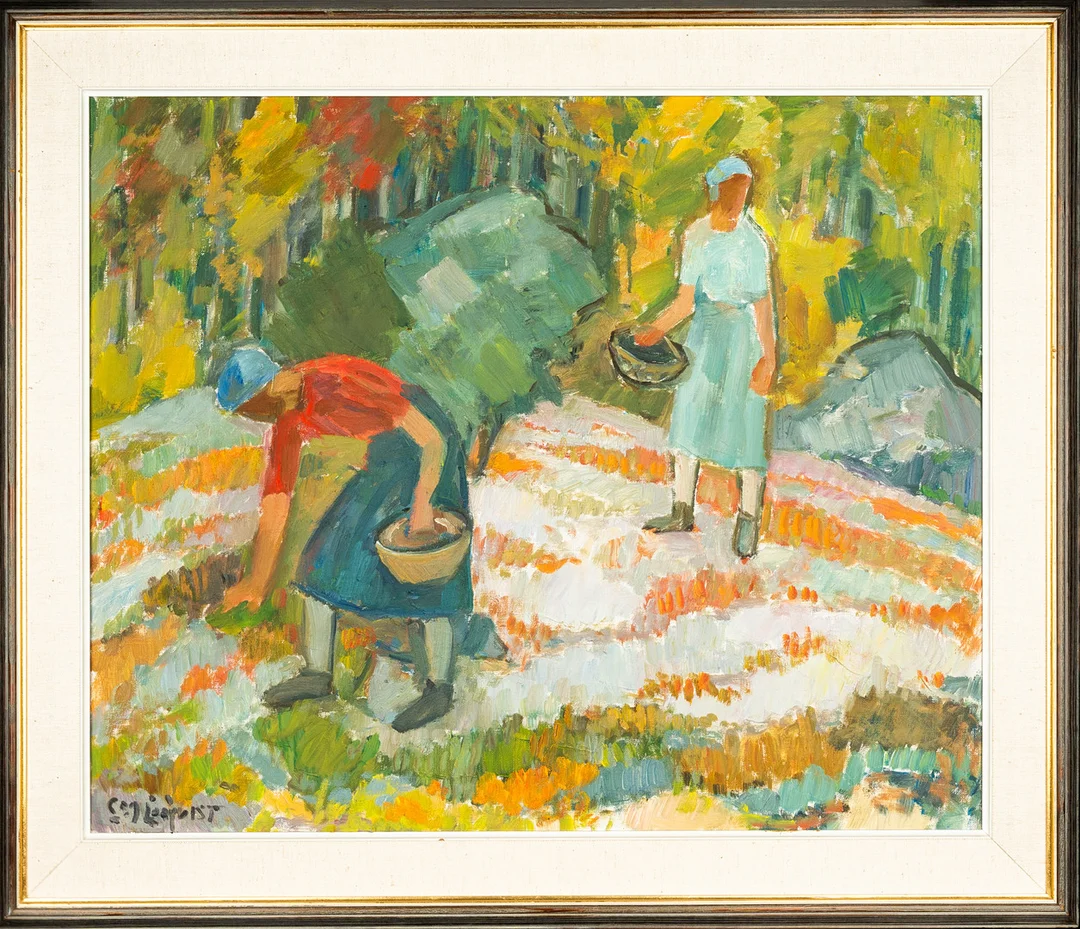 CARL MAGNUS LINDQVIST. Olja på duk, "Bärplockerskor" signerad. — Paintings — Norrlands Auktionsverk