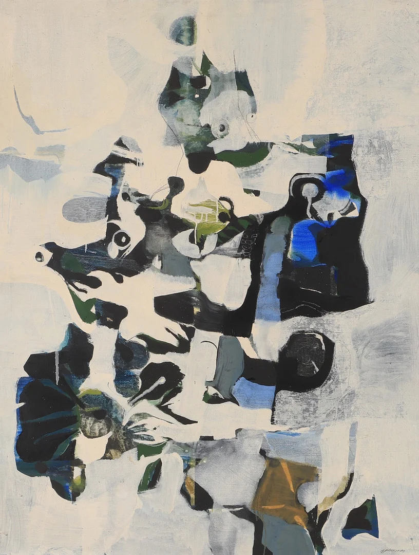 GUNNAR JOHNSSON. Komposition, olja på duk, signerad. — Paintings — Helsingborgs Auktionskammare