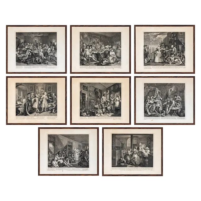 WILLIAM HOGARTH (1697 - 1764), "A Rake's Progress", 8 st kopparstick, 1700/1800-tal.