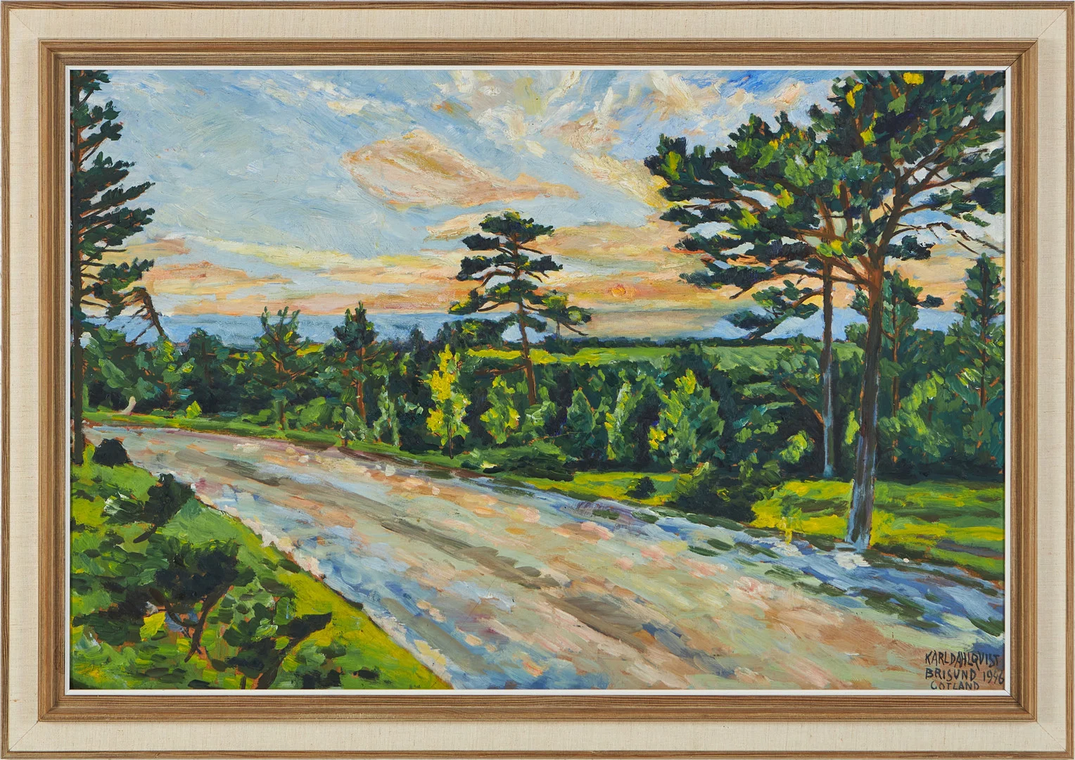 KARL DAHLQVIST. "Brisund, Gotland", olja på pannå, signerad, 1946. — Paintings — Stockholms Auktionsverk Magasin 5
