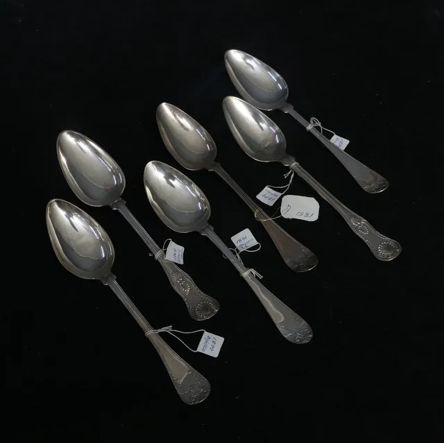 MATSKEDAR, 6 st, silver, 1800-tal, vikt ca. 319,7 gram.