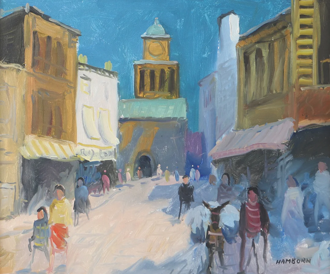 AXEL HAMBORN. Marknadsgata, olja på duk, signerad Hamborn. — Paintings — Helsingborgs Auktionskammare