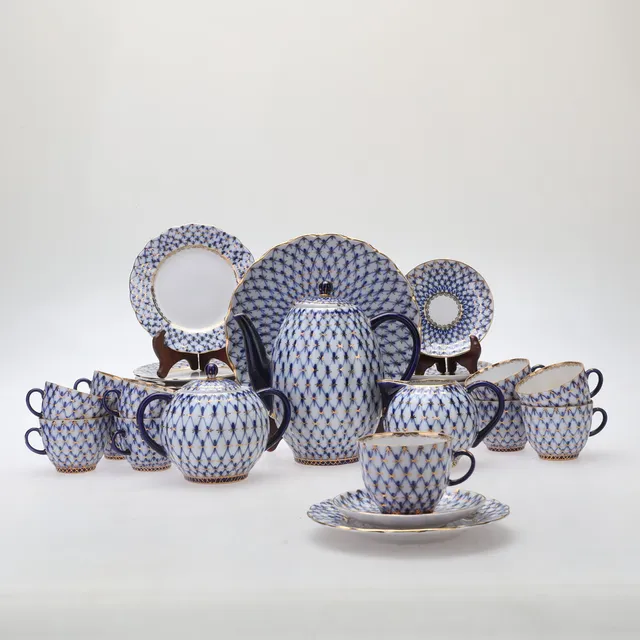 KAFFESERVIS, 38 delar, "Cobalt Net", Lomonosov, Ryssland.