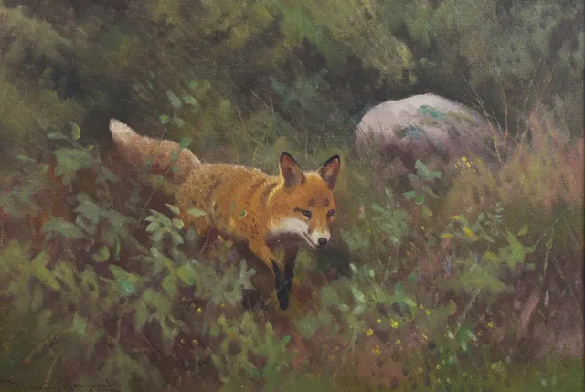 HENNING HOUGAARD. Räv i landskap, olja på duk.