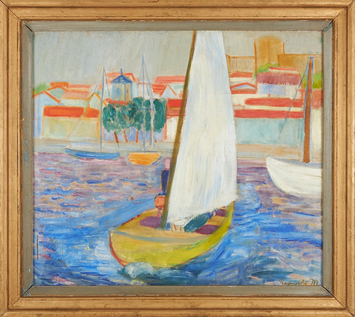 RAGNVALD MAGNUSSON. ''Seglare'', olja på pannå, singerad. — Paintings — Stockholms Auktionsverk Magasin 5