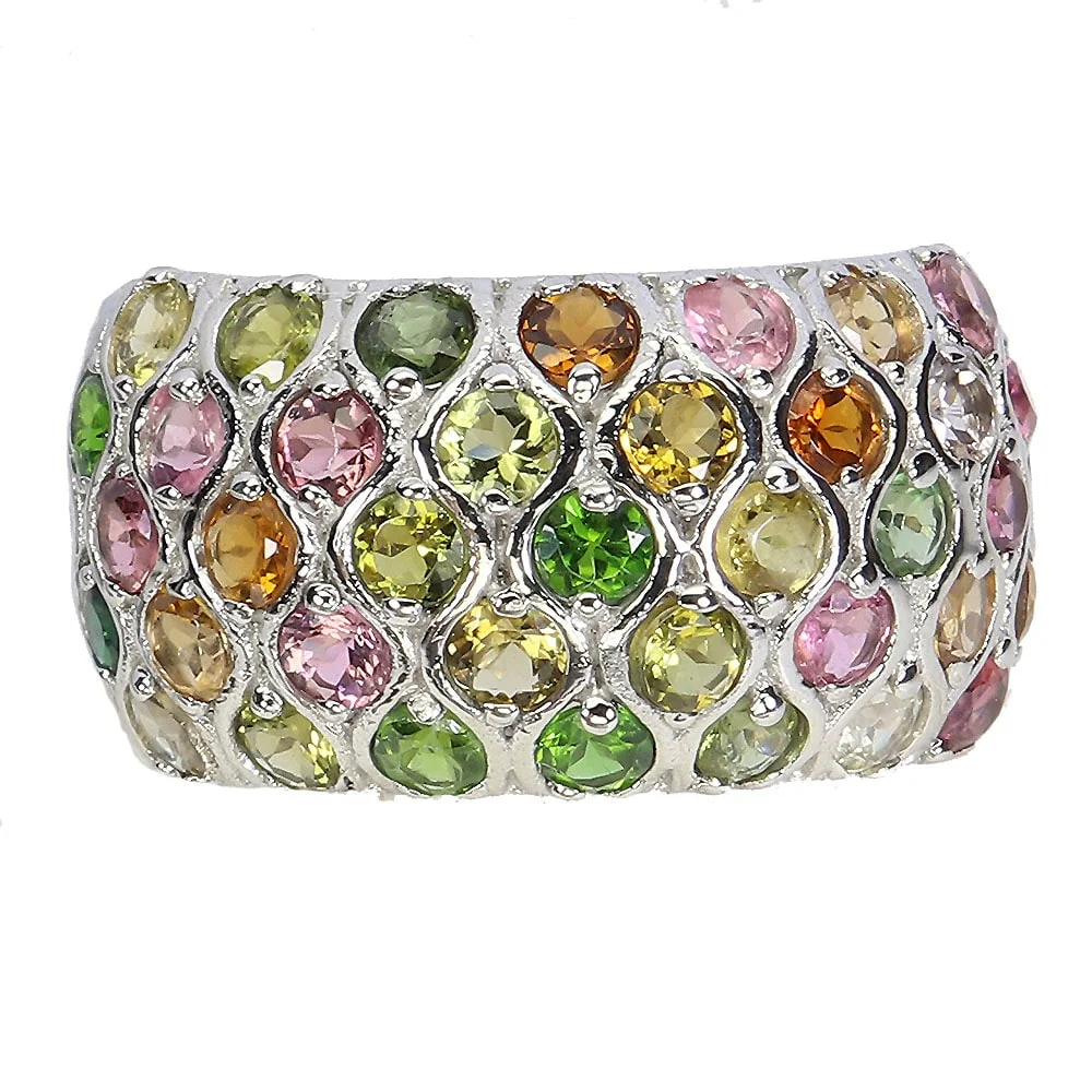 Ring in rhodium-plated Sterling Silver adorned with numerous multi-colored tourmalines, ring size 57 — Jewellery/Rings — Lauritz