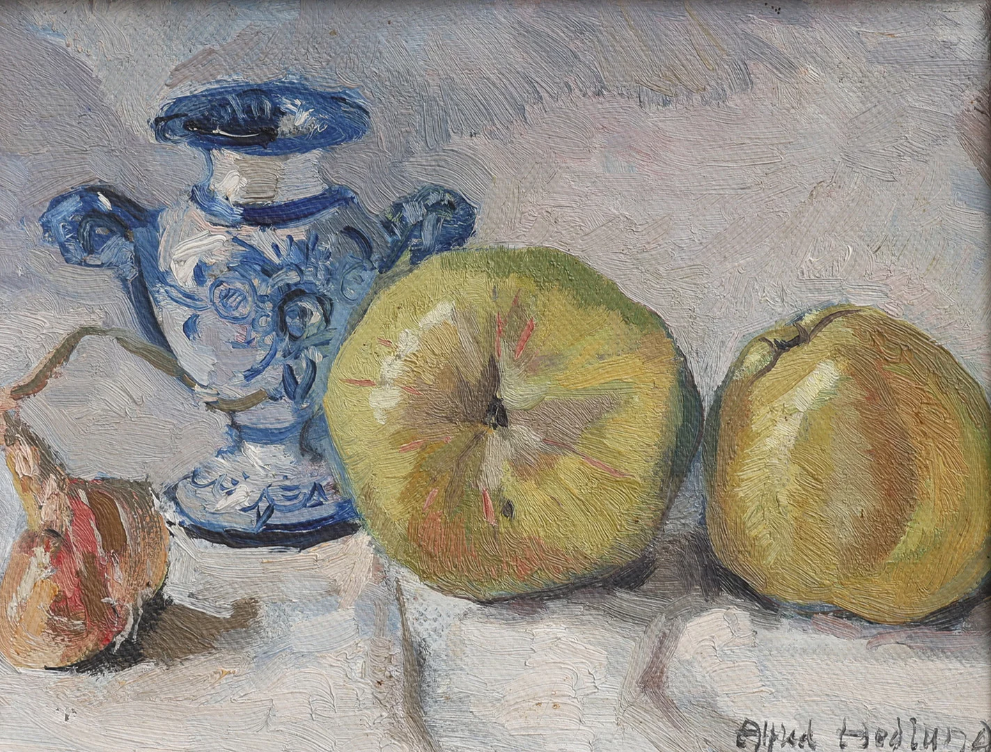 ALFRED HEDLUND. OLJA PÅ PANNÅ, STILLEBEN, SIGNERAD OCH DATERAD 1926. — Paintings — Crafoord Auktioner Lund
