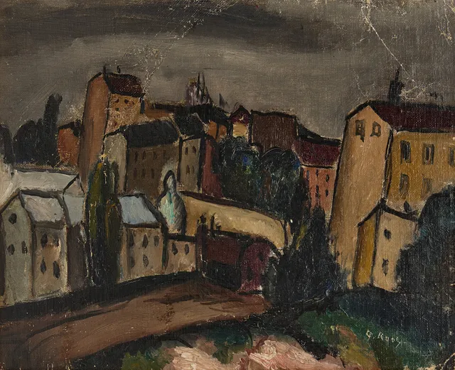 ALEXANDER ROOS (1895-1973). Stockholm - staden, 1920-tal, ristad signatur A. Roos, olja, duk lagd på pannå.