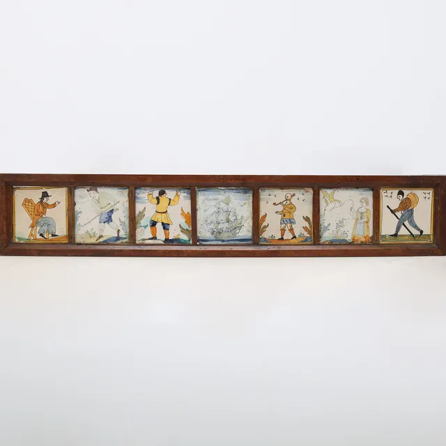 Panel with seven Catalan "d'Art i Oficis" tiles, 17th, 18th and 19th centuries.