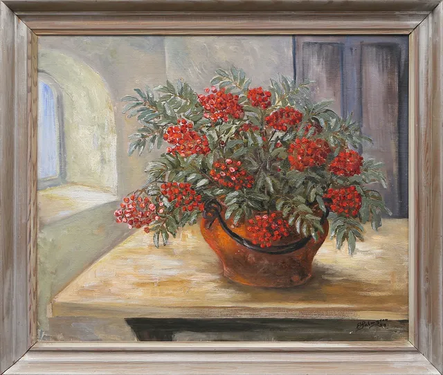 OIDENTIFIERAD KONSTNÄR. OLJA på pannå, signerad E Palmgren, 1953.