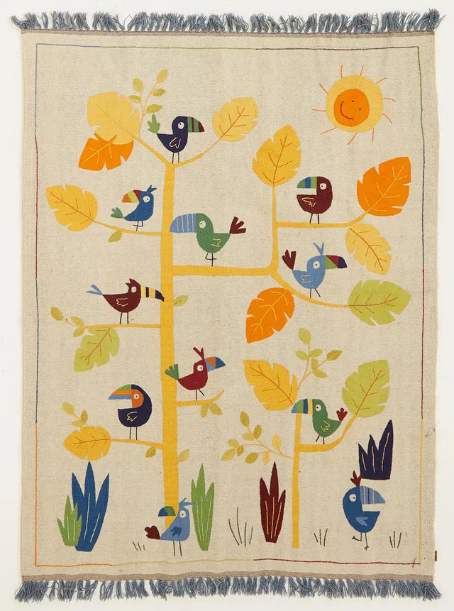 ORIENTMATTA, persisk, kelim, handbroderat motiv av fåglar, ca 233x176 cm.