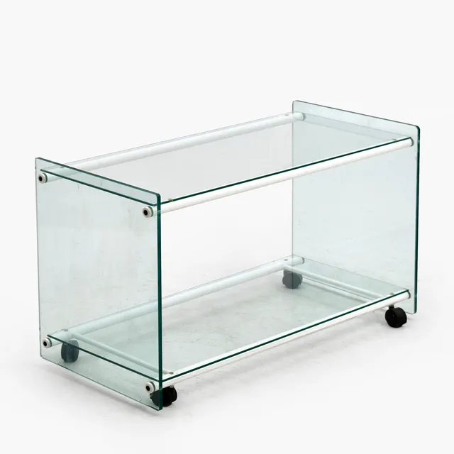 SIDOBORD, glas, på hjul, 1970/80-tal.