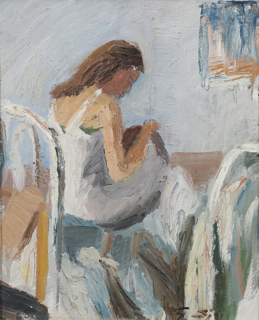 GUSTAF SJÖÖ. Kvinnoporträtt. Olja på pannå, signerad. — Paintings — Växjö Auktionskammare